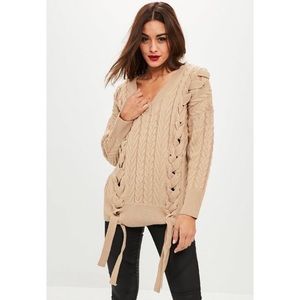 Missguided oversized lace up knit sweater